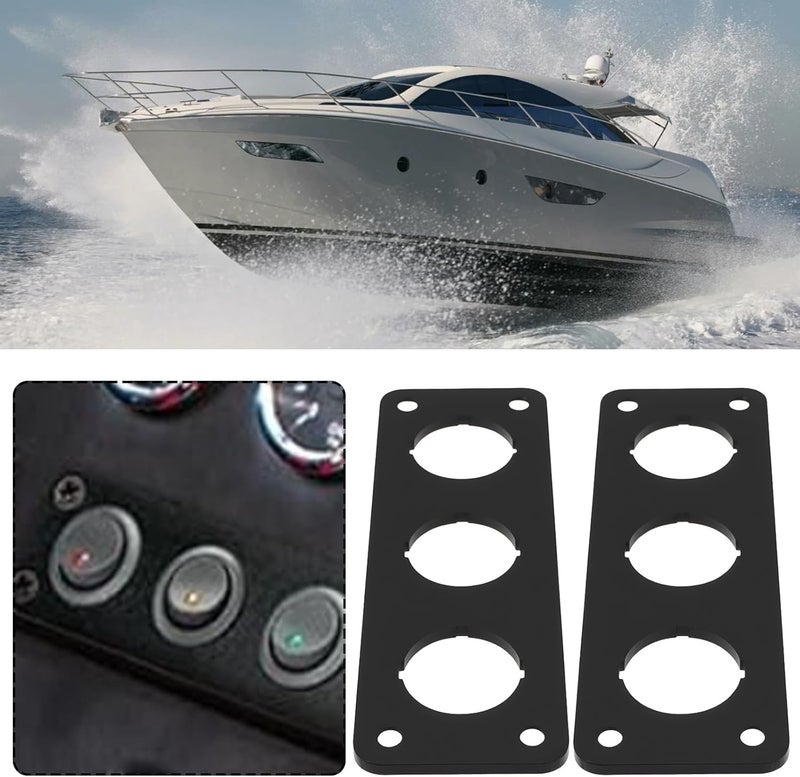 Briny River 2X Car Three-Hole Round Switch Panel Aluminum Alloy 103x35x2.5mm for Car Truck Boat RV with Screws - Image 2